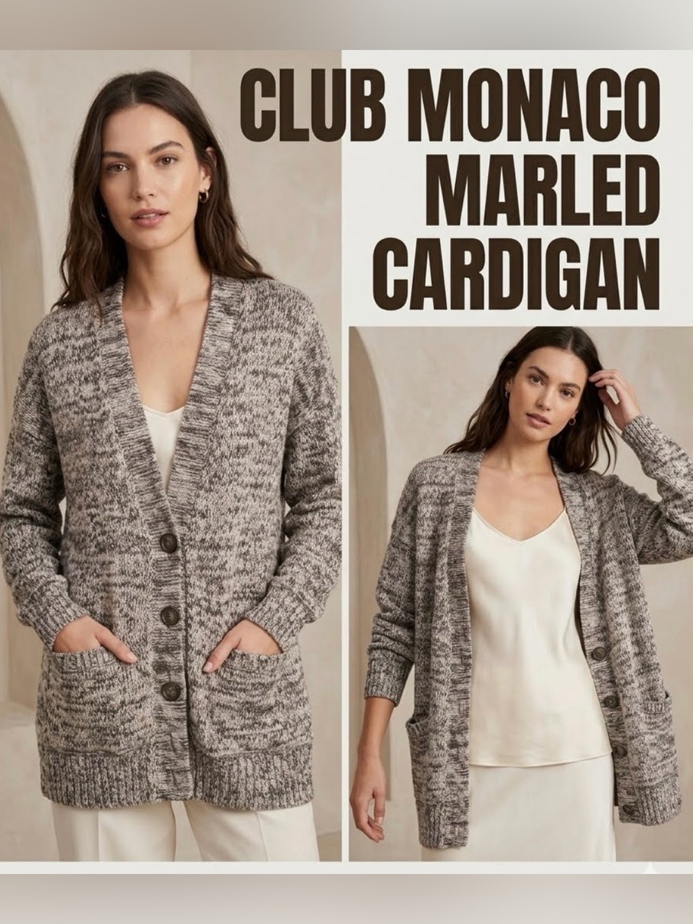 Club Monaco chunky knit acrylic/alpaca/wool blend cardigan sweater size large.